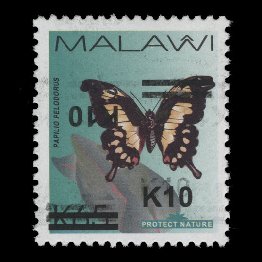 Malawi 2023 (Variety) K10/K65 Papilio Pelodorus with triple surcharge, one inverted