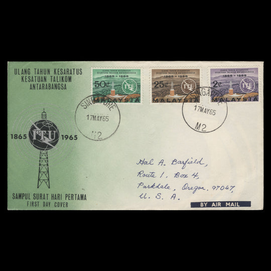 Malaysia 1965 ITU Centenary first day cover, SINGAPORE