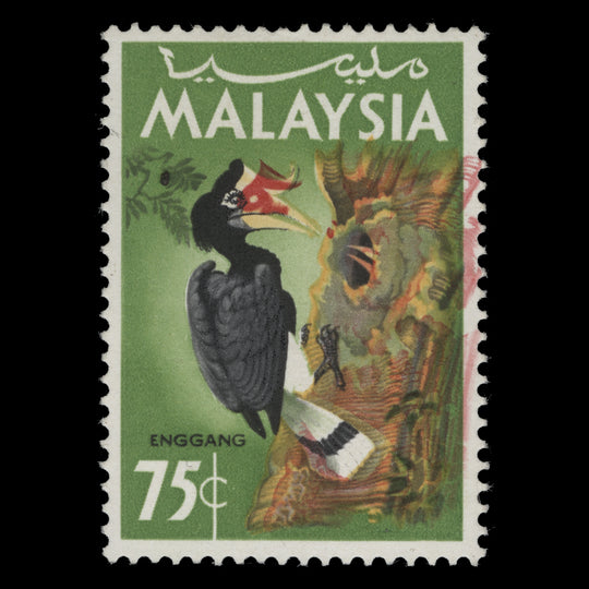 Malaysia 1965 (Variety) 75c Rhinoceros Hornbill with red shift