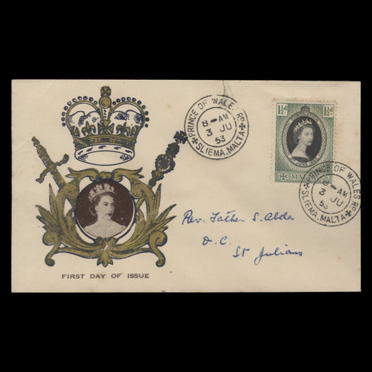 Malta 1953 Coronation first day cover, PRINCE OF WALES RD