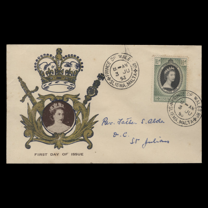 Malta 1953 Coronation first day cover, PRINCE OF WALES RD