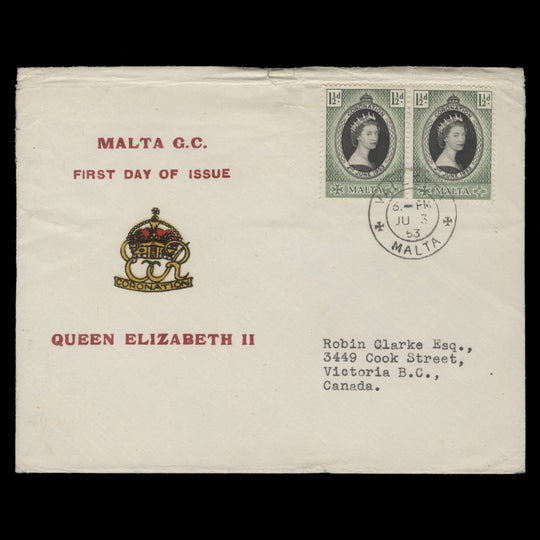Malta 1953 Coronation first day cover, VALLETTA