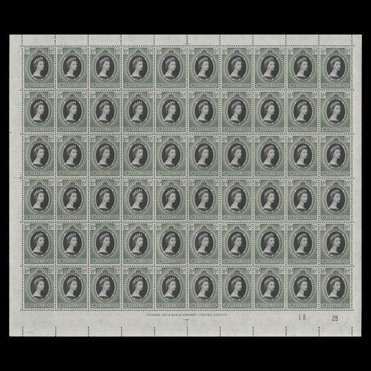 Malta 1953 (MNH) 1½d Coronation plate 1B–2B pane of 60 stamps