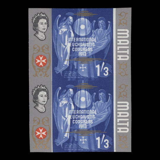 Malta 1965 (Variety) 1s3d International Eucharistic Congress imperforate pair