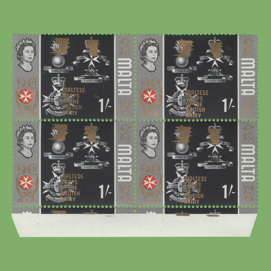 Malta 1965 (Variety) 1s Maltese Corps block with gold shift