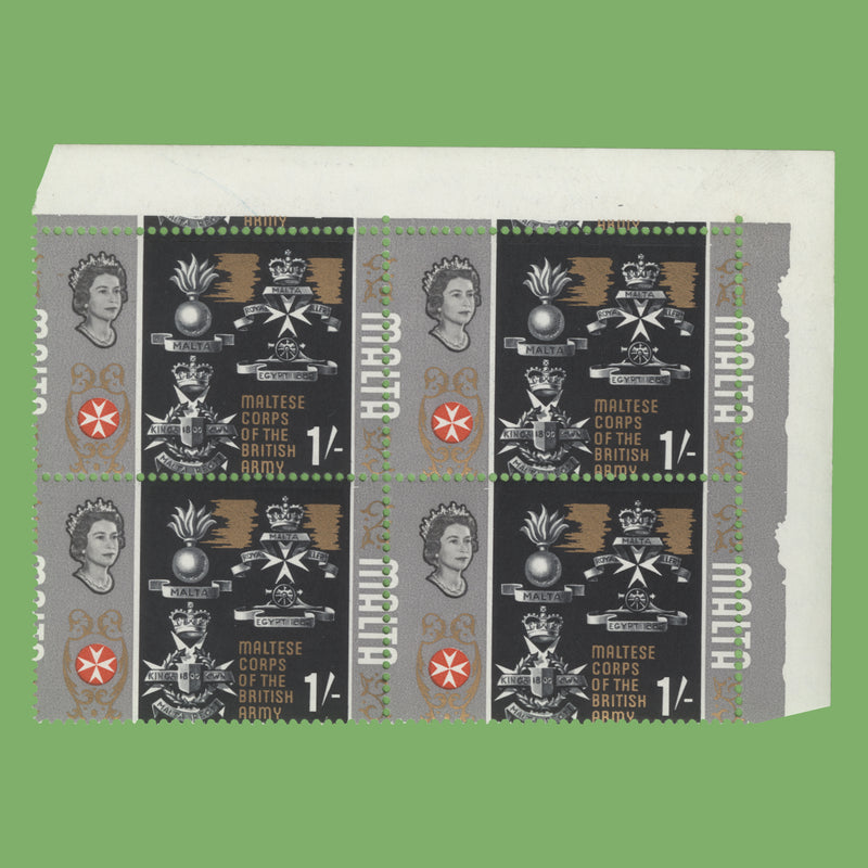 Malta 1965 (Variety) 1s Maltese Corps block with perforation shift