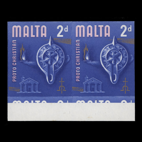 Malta 1965 (Variety) 2d Proto Christian Era imperf pair