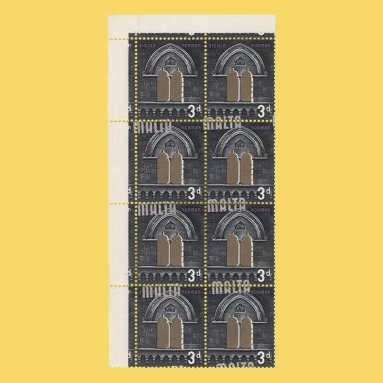 Malta 1965 (Variety) 3d Siculo Norman block with silver shift