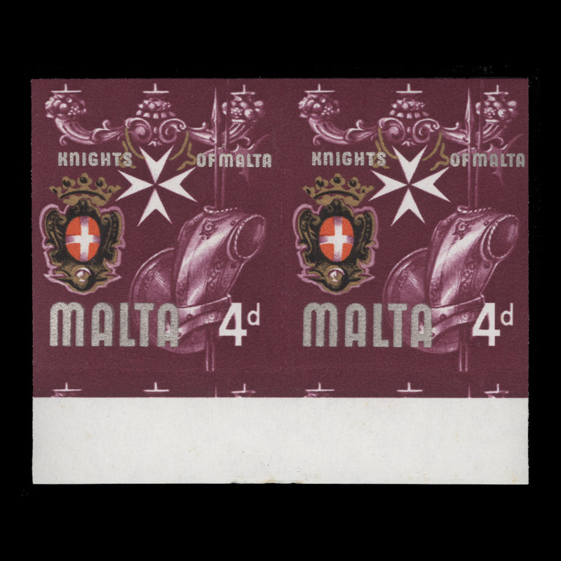 Malta 1965 (Variety) 4d Knights of Malta imperforate pair