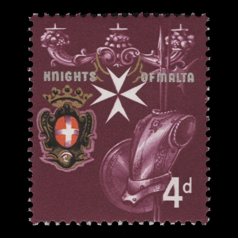 Malta 1965 (Variety) 4d Knights of Malta missing silver country name
