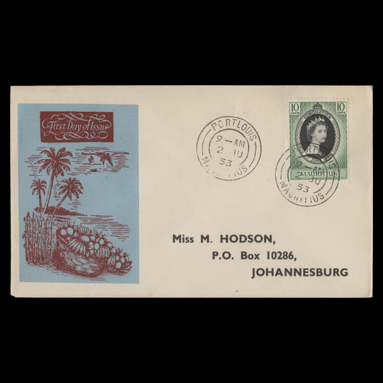 Mauritius 1953 (FDC) 10c Coronation, PORTLOUIS