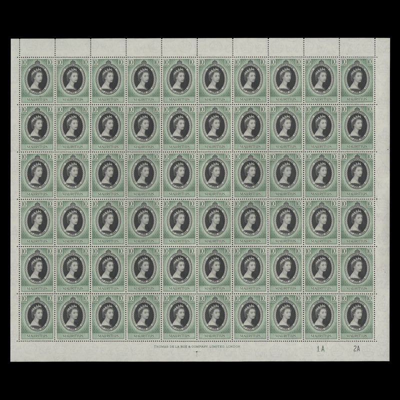 Mauritius 1953 (MNH) 10c Coronation plate 1A–2A pane of 60 stamps