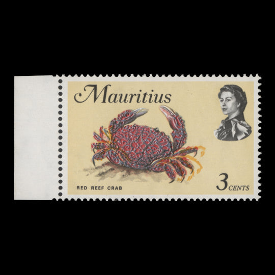 Mauritius 1973 (Variety) 3c Red Reef Crab with orange shift