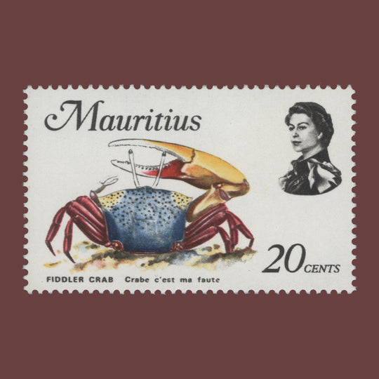 Mauritius 1976 (Variety) 20c Fiddler Crab missing grey
