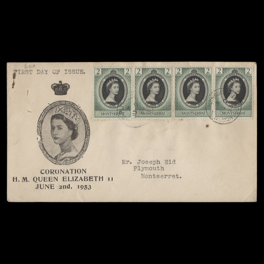 Montserrat 1953 Coronation first day cover, PLYMOUTH