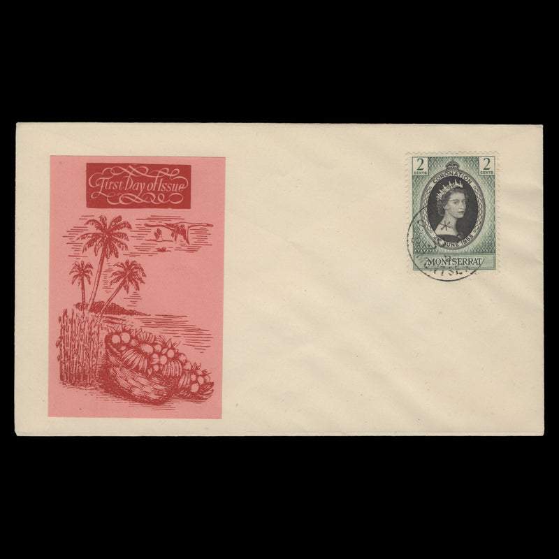 Montserrat 1953 (FDC) 2c Coronation, PLYMOUTH