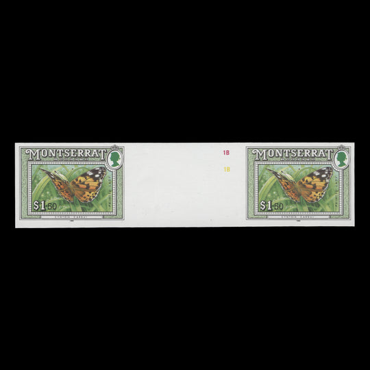 Montserrat 1992 (Variety) $1.50 Painted Lady imperf proof gutter pair