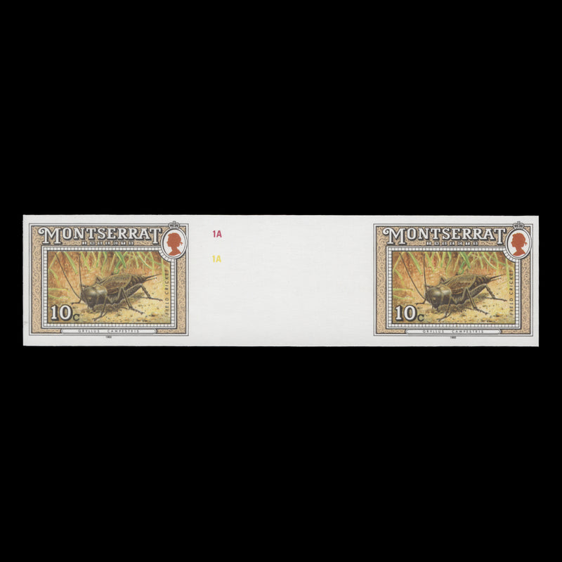 Montserrat 1992 (Variety) 10c Field Cricket imperf proof gutter pair