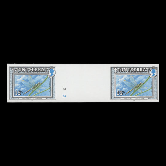 Montserrat 1992 (Variety) 15c Dragonfly imperf proof gutter pair