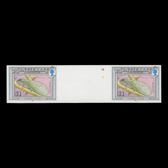 Montserrat 1992 (Variety) $1 Lacewing imperf proof gutter pair