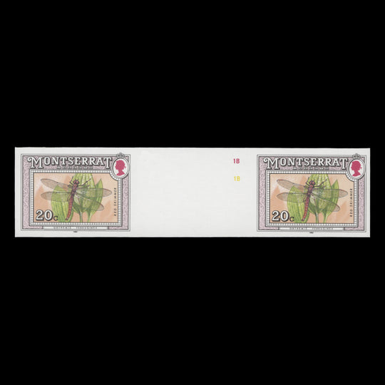 Montserrat 1992 (Variety) 20c Red Skimmer imperf proof gutter pair