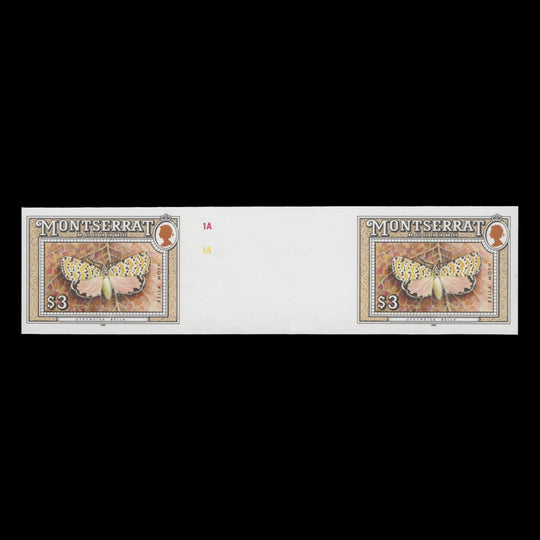 Montserrat 1992 (Variety) $3 Bella Moth imperf proof gutter pair