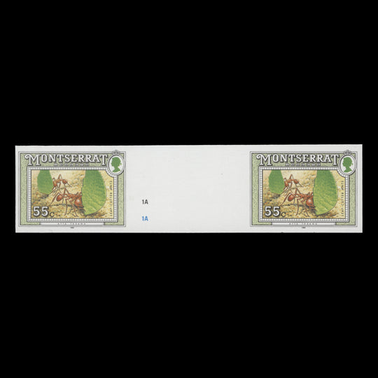 Montserrat 1992 (Variety) 55c Leaf-Cutter Ants imperf proof gutter pair