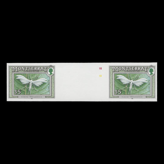 Montserrat 1992 (Variety) $5 Plume Moth imperf proof gutter pair