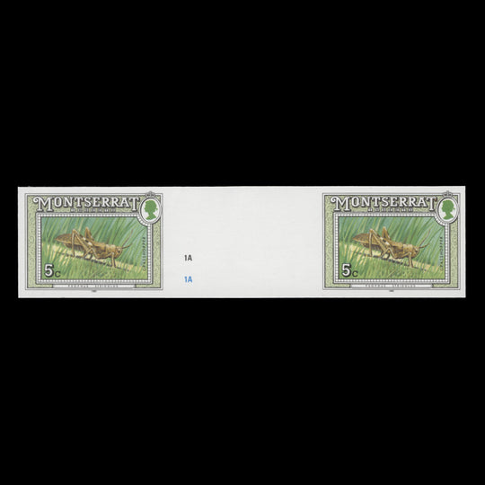 Montserrat 1992 (Variety) 5c Grasshopper imperf proof gutter pair