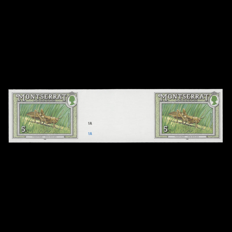 Montserrat 1992 (Variety) 5c Grasshopper imperf proof gutter pair