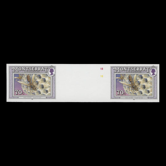 Montserrat 1992 (Variety) 70c Paper Wasp imperf proof gutter pair
