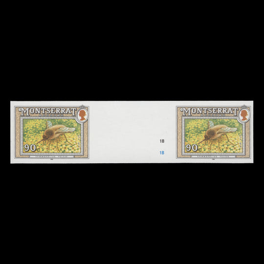 Montserrat 1992 (Variety) 90c Bee Fly imperf proof gutter pair