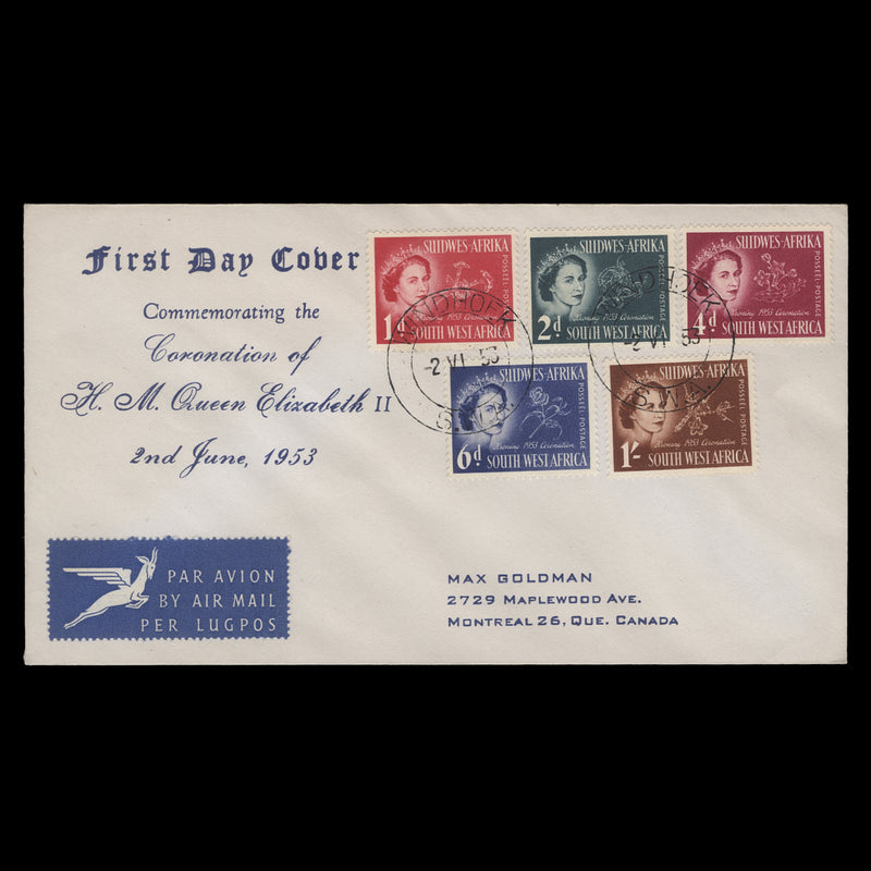 South West Africa 1953 (FDC) Coronation, WINDHOEK