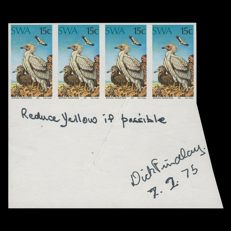 South West Africa 1975 Egyptian Vulture imperf proof strip signed by designer Media 1 of 1