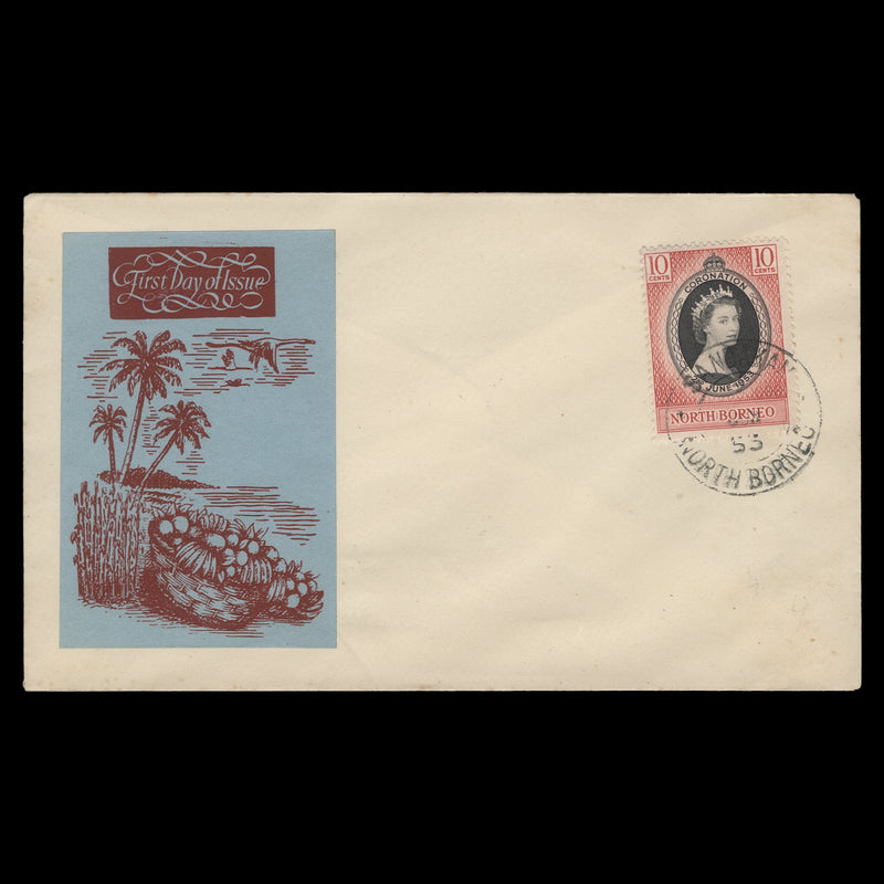 North Borneo 1953 (FDC) 10c Coronation, SANDAKAN