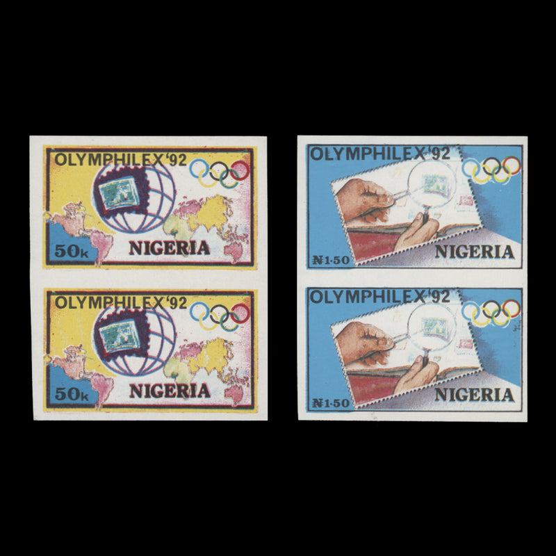 Nigeria 1992 (Variety) Olympic Stamp Exhibition, Barcelona imperf pairs