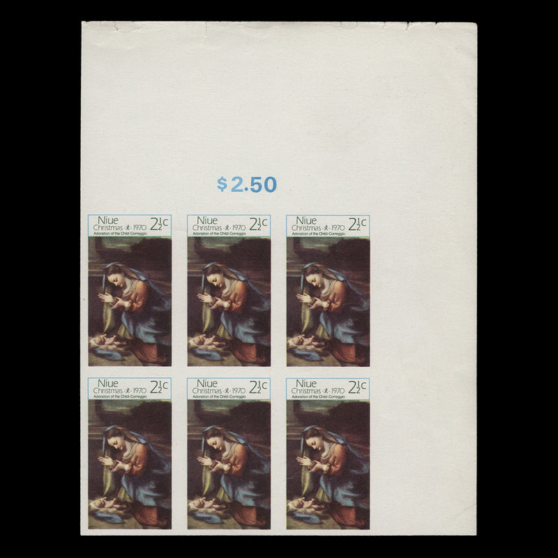 Niue 1970 (Variety) 2½c Christmas imperf proof block