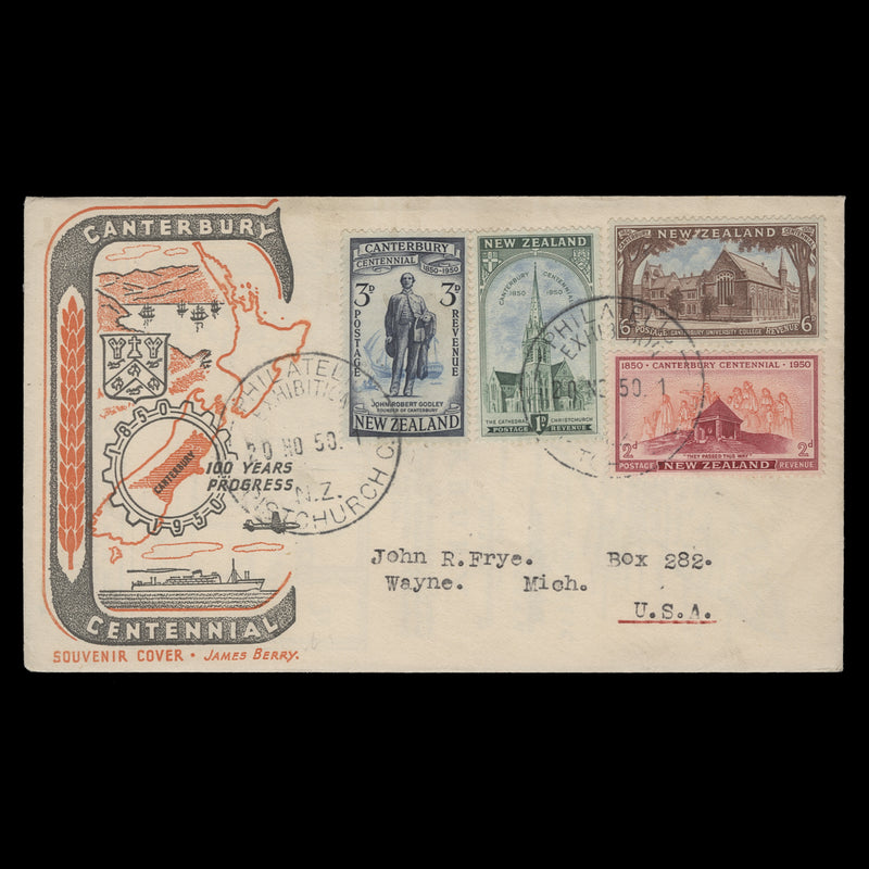 New Zealand 1950 Canterbury Centennial first day cover, CHRISTCHURCH