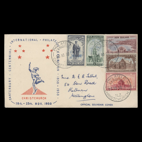 New Zealand 1950 Canterbury Centennial first day cover, CHRISTCHURCH