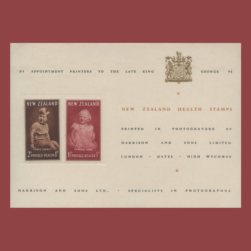New Zealand 1952 Princess Anne and Prince Charles small-format presentation card
