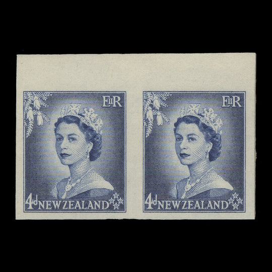 New Zealand 1954 (Variety) 4d Queen Elizabeth II imperf proof pair
