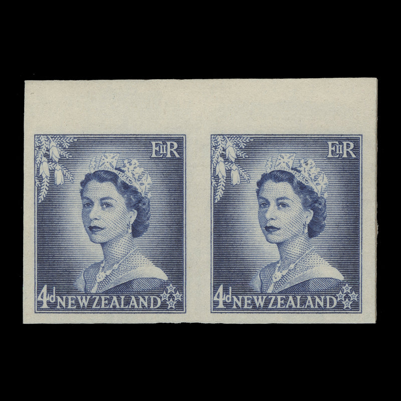 New Zealand 1954 (Variety) 4d Queen Elizabeth II imperf proof pai