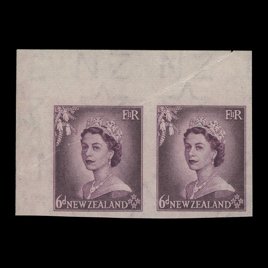 New Zealand 1954 (Variety) 6d Queen Elizabeth II imperf proof pair