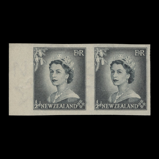 New Zealand 1954 (Variety) ½d Queen Elizabeth II imperf proof pair