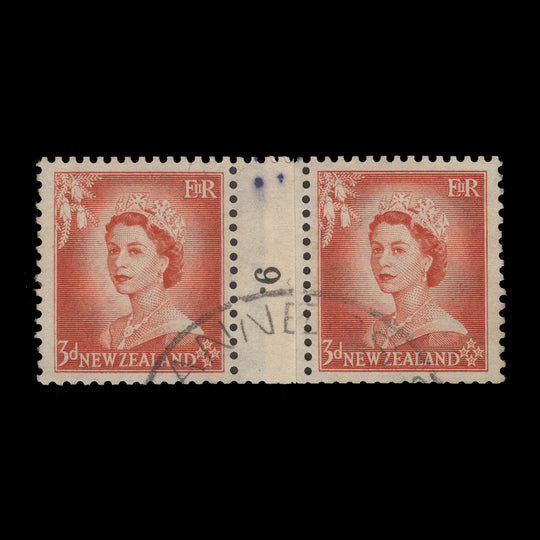 New Zealand 1956 (Used) 3d Queen Elizabeth II coil join 9 pair