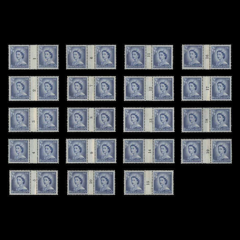 New Zealand 1954 (MLH) 4d Queen Elizabeth II coil join pairs set