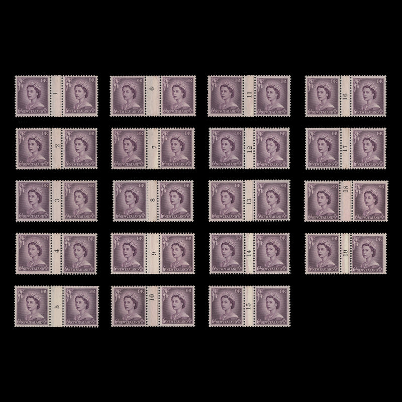 New Zealand 1954 (MLH) 6d Queen Elizabeth II coil join pairs set