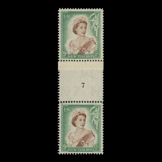 New Zealand 1955 (MNH) 9d Queen Elizabeth II coil join 7 pair