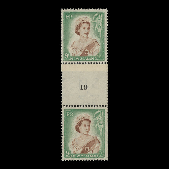 New Zealand 1955 (MNH) 9d Queen Elizabeth II coil join 19 pair