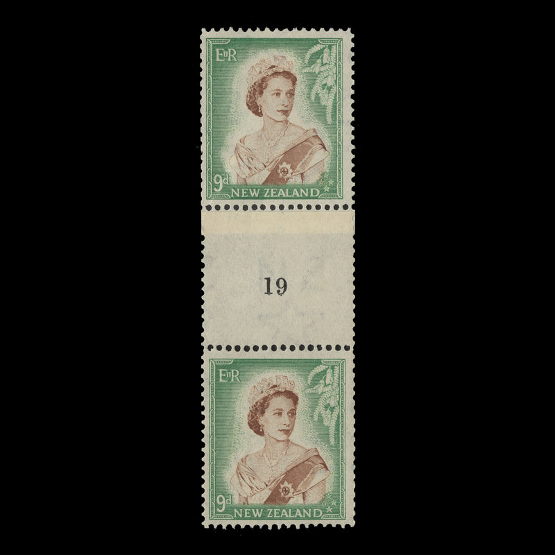 New Zealand 1955 (MNH) 9d Queen Elizabeth II coil join 19 pair